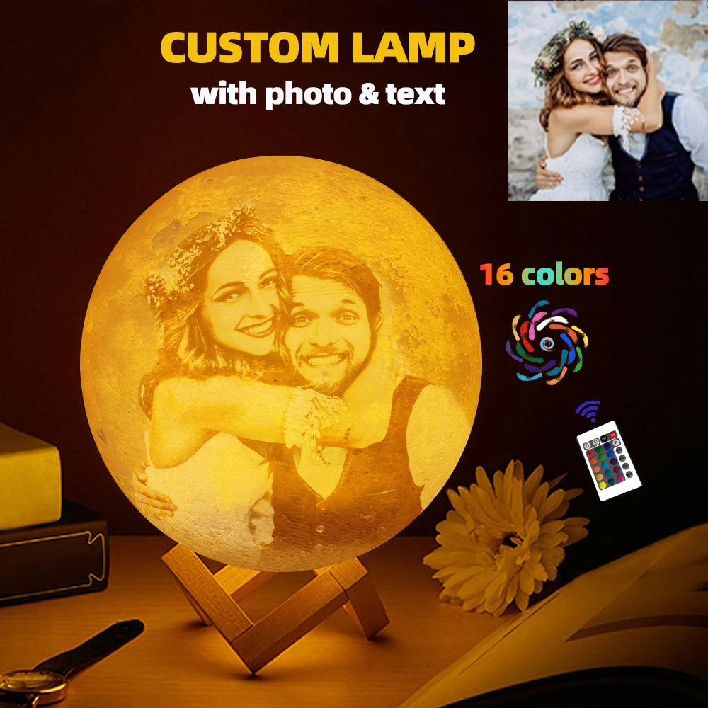 Lampe Lune Personnalisée — Photo & Texte | Cadeau Unique