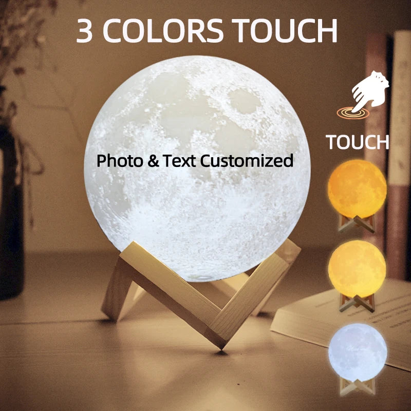 Lampe Lune Personnalisée — Photo & Texte | Cadeau Unique