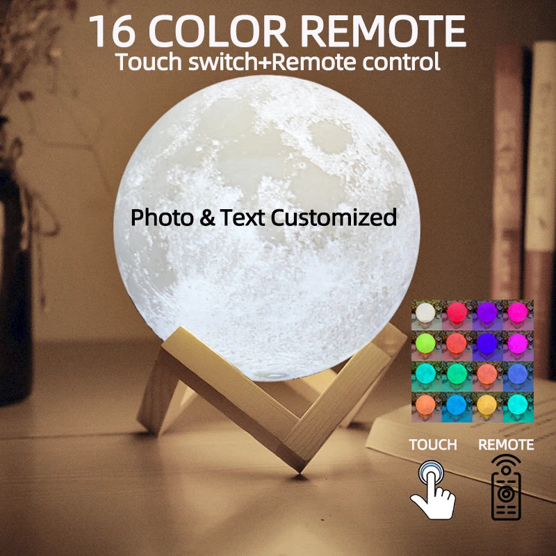 Lampe Lune Personnalisée — Photo & Texte | Cadeau Unique