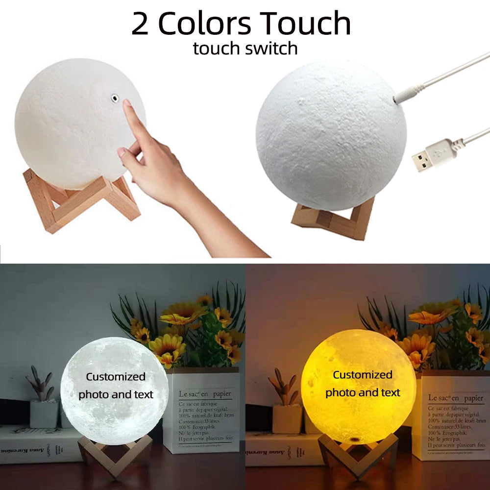 Lampe Lune Personnalisée — Photo & Texte | Cadeau Unique