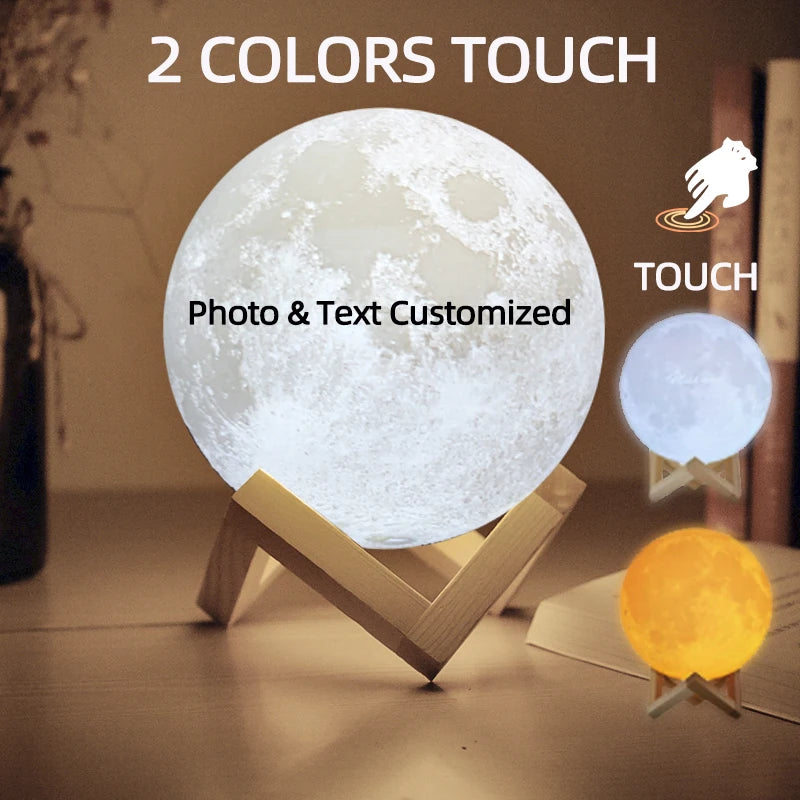 Lampe Lune Personnalisée — Photo & Texte | Cadeau Unique