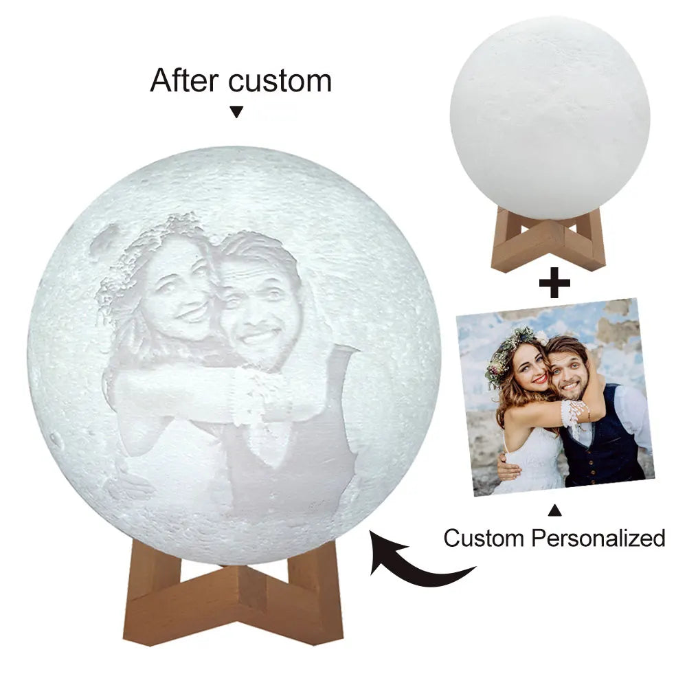 Lampe Lune Personnalisée — Photo & Texte | Cadeau Unique