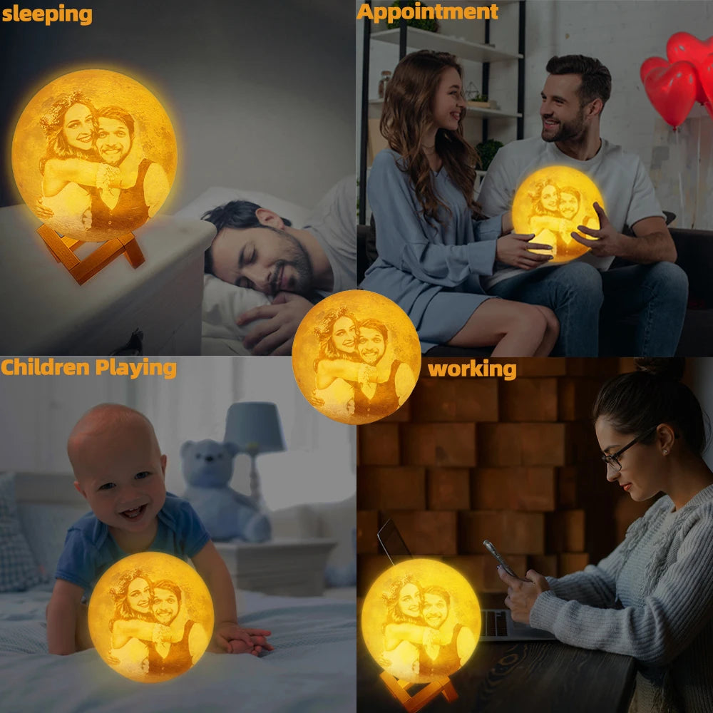 Lampe Lune Personnalisée — Photo & Texte | Cadeau Unique