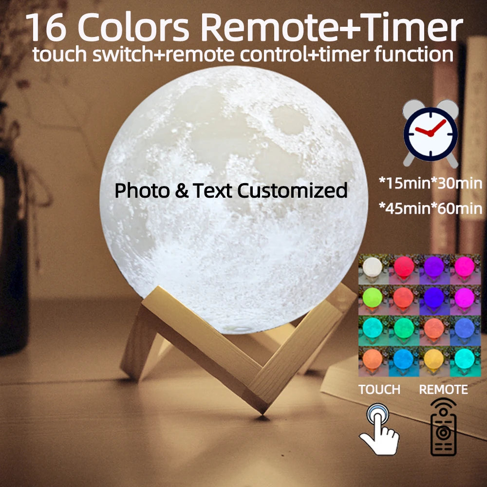 Lampe Lune Personnalisée — Photo & Texte | Cadeau Unique